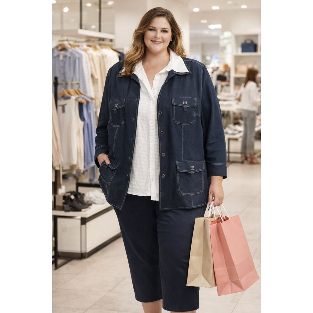 Alfred Dunner Womens 3-Piece Set Navy Jacket White Blouse & Pants Size 20 - Q01d